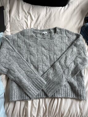 Crescent Heather Gray Cable-Knit Crewneck Sweater